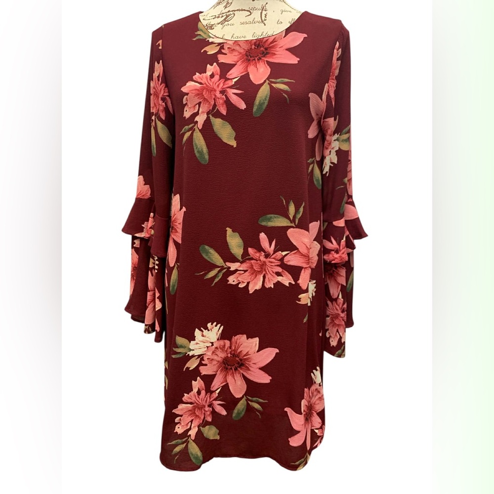 Peppermint NWT Maroon Floral Long Sleeve Dress Size S